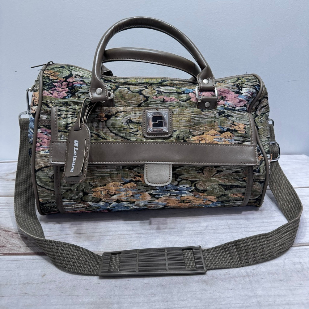 Vintage Tapestry Jacquard Duffle Bag by Leisure Handles and Shoulder Strap Small